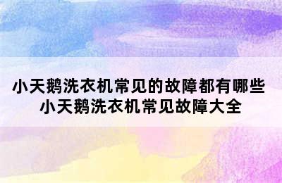 小天鹅洗衣机常见的故障都有哪些 小天鹅洗衣机常见故障大全